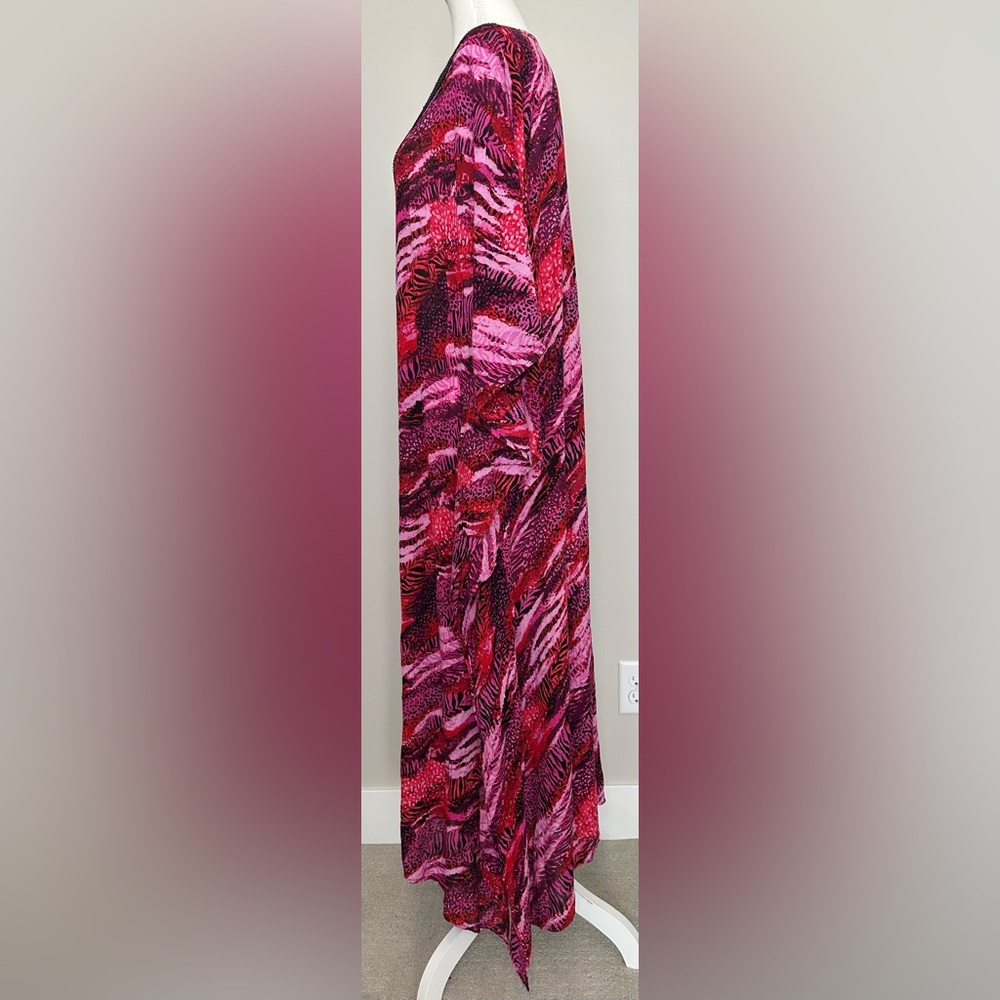 Swimsuits For All Beaded Caftan MuMu Cover Up Pink Red Purple Print 18/20 2XL - Picture 8 of 13
